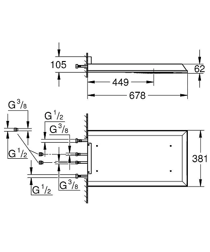 Верхний душ GROHE Rainshower F-series, 3 режима, 381х60 мм, хром (27938001) Верхний душ GROHE Rainshower F-series, 3 режима, 381х60 мм, хром (27938001)