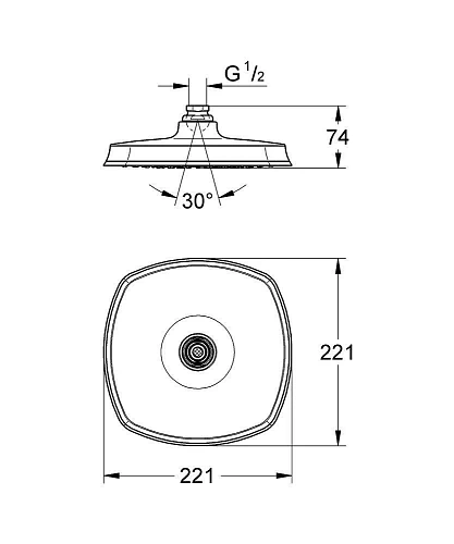Верхний душ GROHE Rainshower Grandera, 1 режим, 220х200 мм, хром (27974000) Верхний душ GROHE Rainshower Grandera, 1 режим, 220х200 мм, хром (27974000)