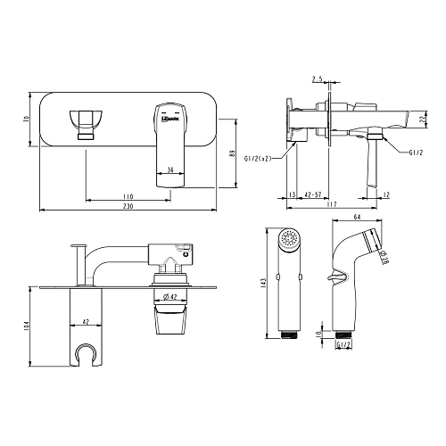 Гигиенический душ Lemark Ursus LM7220BL, встраиваемый, черный Гигиенический душ Lemark Ursus LM7220BL, встраиваемый, черный
