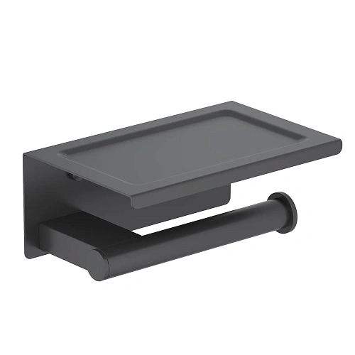 Держатель туалетной бумаги Timo Luiro 18543/03 с полкой для телефона, черный Держатель туалетной бумаги Timo Luiro 18543/03 с полкой для телефона, черный