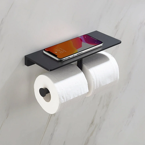 Держатель туалетной бумаги Timo Selene 12045/03 двойной с полкой для телефона черный Держатель туалетной бумаги Timo Selene 12045/03 двойной с полкой для телефона черный