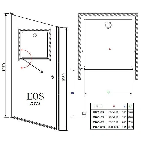 Душевая дверь Radaway EOS DWJ 37903-01-01N 90 см прозрачное стекло Душевая дверь Radaway EOS DWJ 37903-01-01N 90 см прозрачное стекло