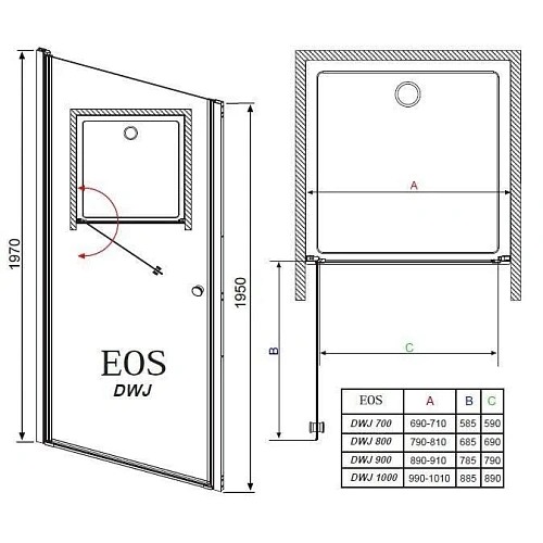 Душевая дверь Radaway EOS DWJ 37923-01-01N 100 см прозрачное стекло Душевая дверь Radaway EOS DWJ 37923-01-01N 100 см прозрачное стекло