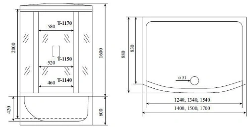 Душевая кабина Timo Standart Т-6650 Black 150x88x220, турецкая баня хамам Душевая кабина Timo Standart Т-6650 Black 150x88x220, турецкая баня хамам