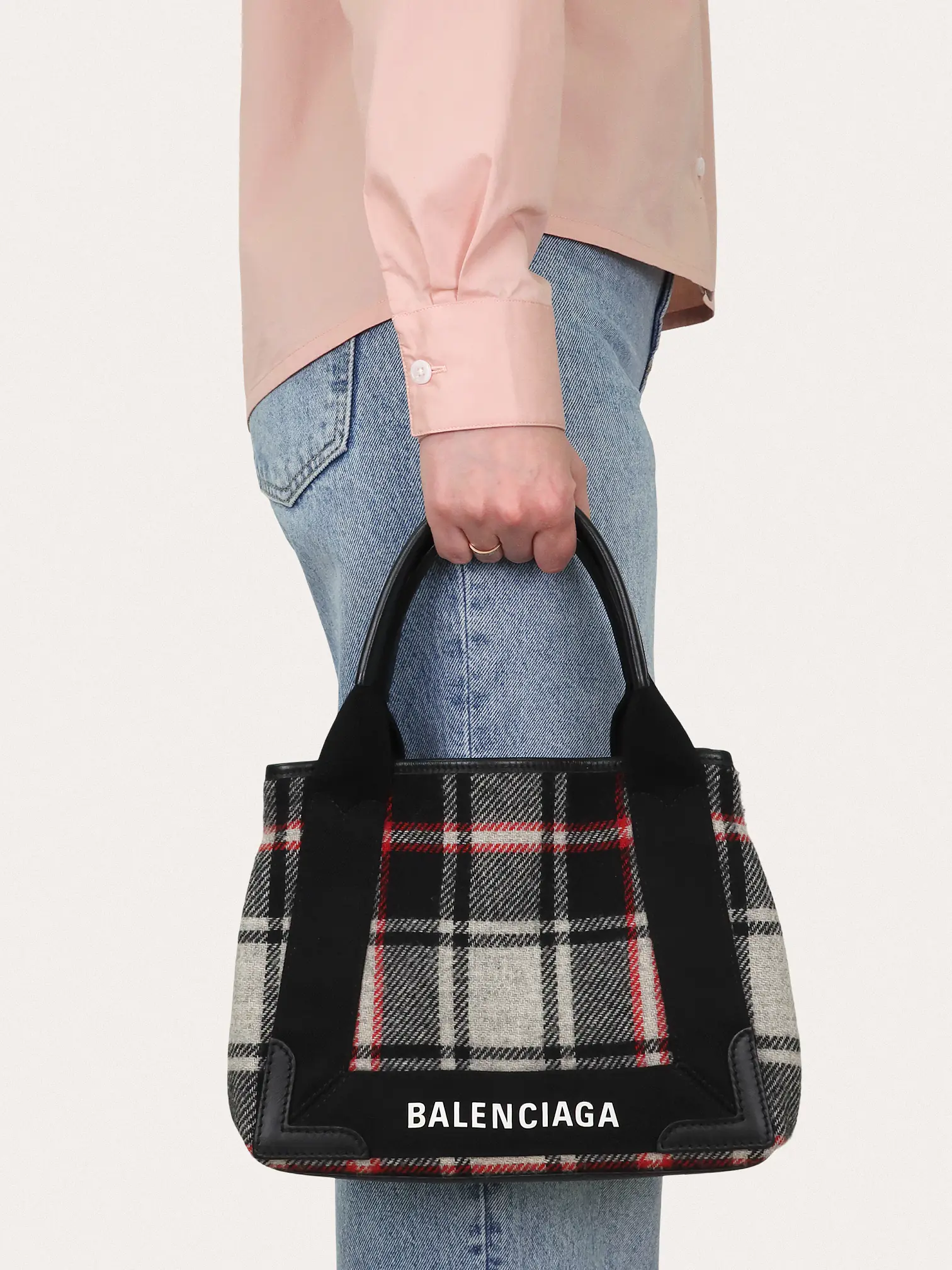 Navy Red Gray Wool Cabas S Tote - Master