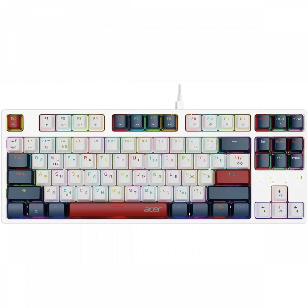 Клавиатура Acer OKW305 механическая белый USB for gamer LED (ZL.KBDCC.01W) кабель 1.8м