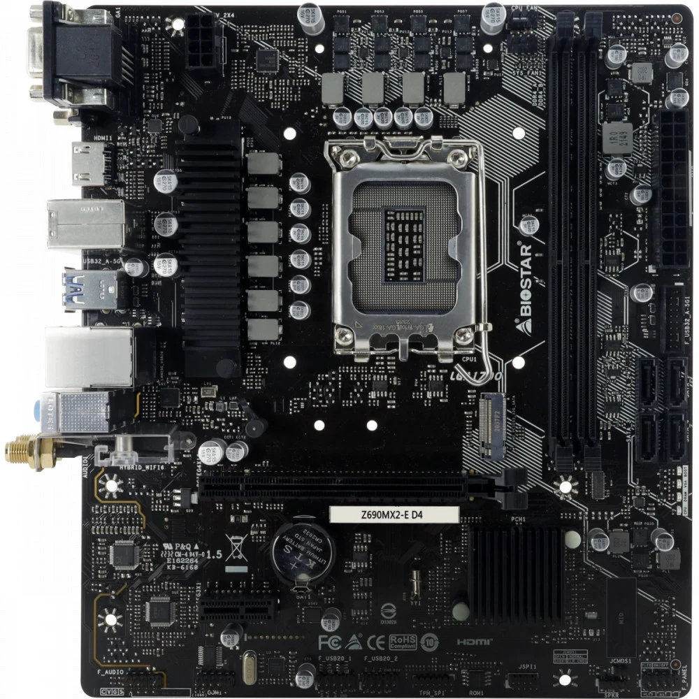 Материнская плата Biostar Z690MX2-E D4 Soc-1700 Intel Z690 2xDDR4 mATX AC`97 8ch(7.1) 2.5Gg RAID+VGA+DVI+HDMI