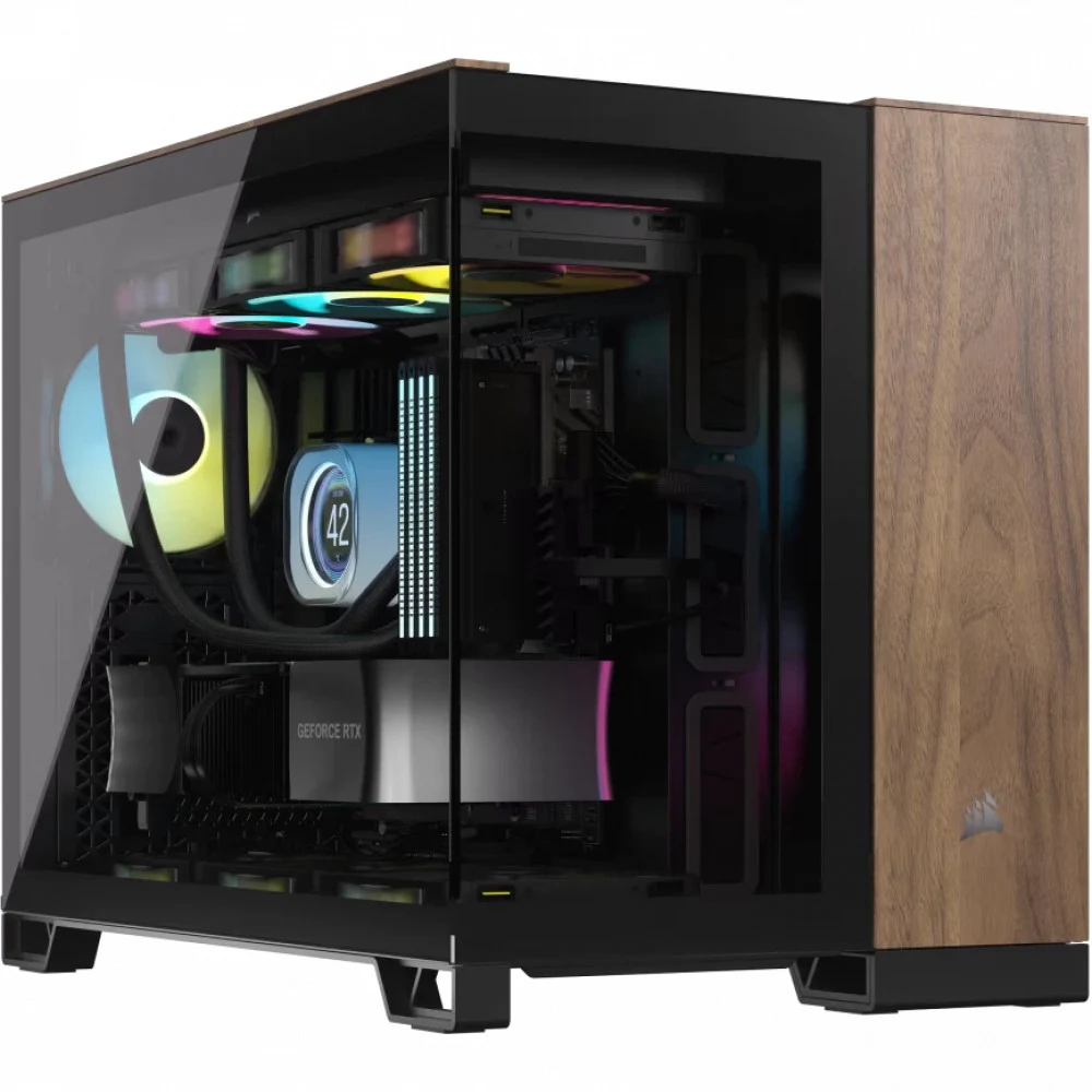 Корпус Corsair 2500X, Midi Tower, m-ATX, Black - Walnut Wood, 2x3.5"/4x2.5", 2xUSB3.2, USB-C