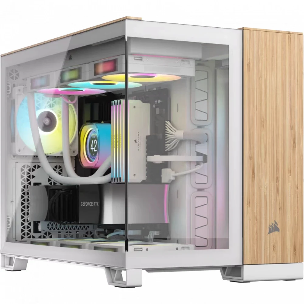 Корпус Corsair 2500X, Midi Tower, m-ATX, White - Bamboo Wood, 2x3.5"/4x2.5", 2xUSB3.2, USB-C