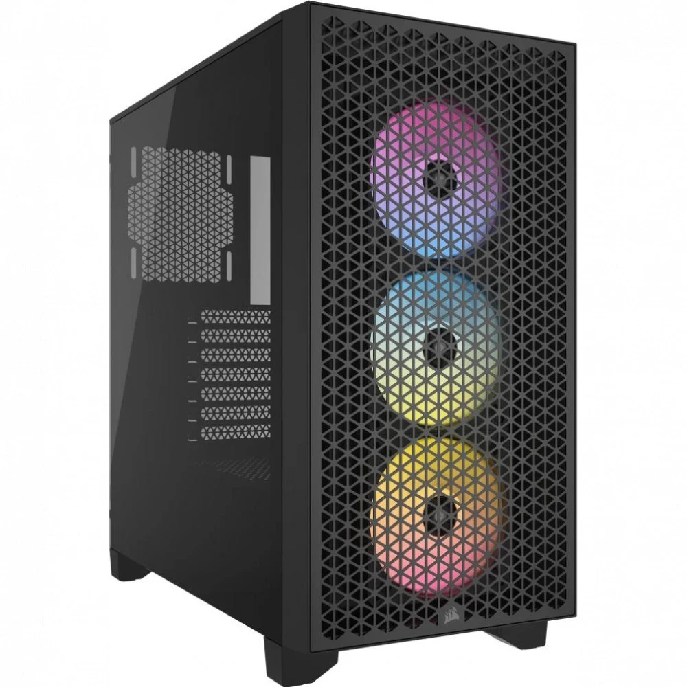 Корпус без блока питания/ Case Corsair 3000D RGB Airflow, Midi-Tower, TG, 3x120mm RGB, 2xUSB-A 3.2, E-ATX, ATX, mATX, mITX Black