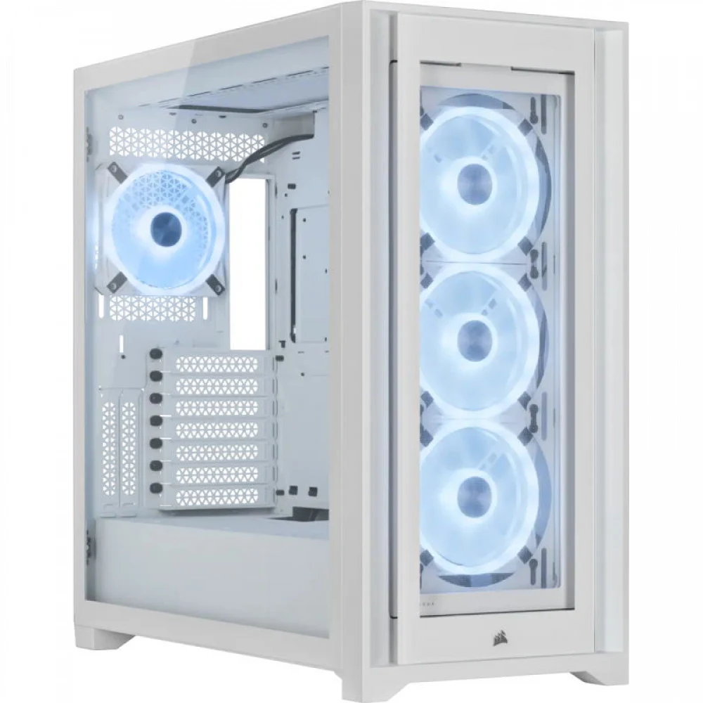 Корпус без блока питания/ Case Corsair iCUE 5000X RGB QL Edition, Midi-Tower, TG, 4x120mm RGB, 2xUSB-A 3.2, 1xUSB 3.2 Type-C, E-ATX, ATX, mATX, mITX White