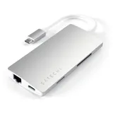 USB-концентратор Satechi Aluminum Multi-Port Adapter V2. Интерфейс USB-C. 3 порта USB 3.0, 1 порт 4K HDMI, 1 порт Ethernet RJ-45, SD/micro-SD кардридер. Цвет серый космос.