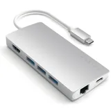 USB-концентратор Satechi Aluminum Multi-Port Adapter V2. Интерфейс USB-C. 3 порта USB 3.0, 1 порт 4K HDMI, 1 порт Ethernet RJ-45, SD/micro-SD кардридер. Цвет серебряный.