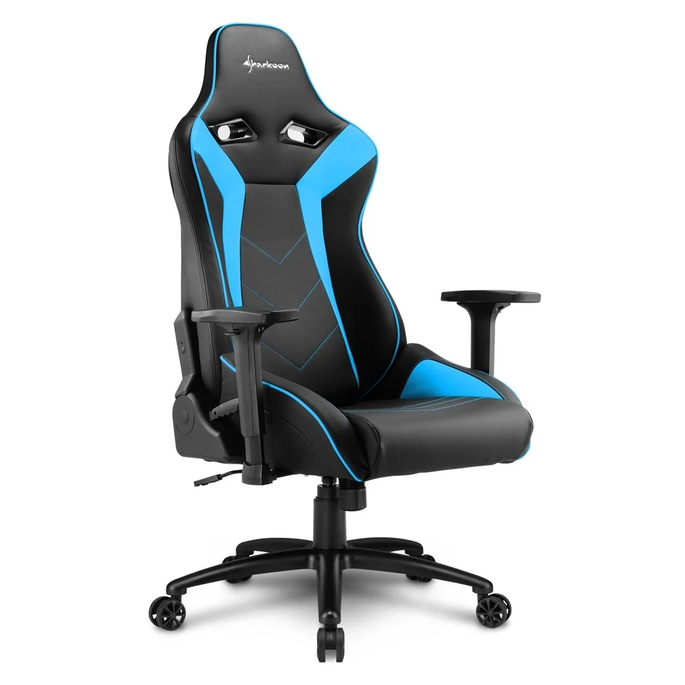Игровое кресло Sharkoon Elbrus 3 чёрно-синее (синтетическая кожа, регулируемый угол наклона, механизм качания)