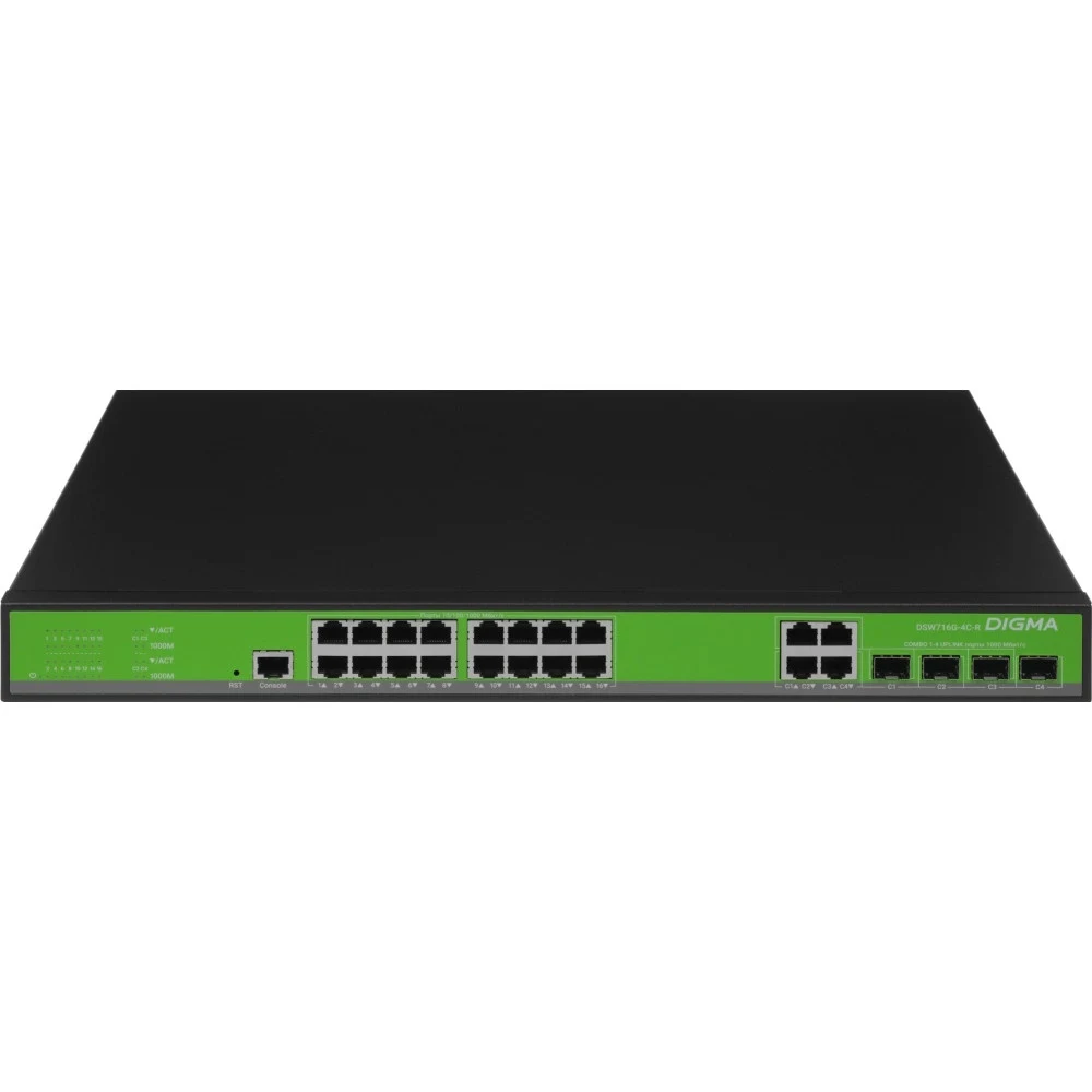Коммутатор Digma DSW716G-4C-R (L2+) 16x1Гбит/с 4xКомбо(1000BASE-T/SFP) управляемый