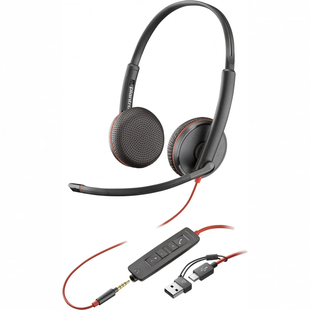 Poly Blackwire 3225 Stereo USB-C Headset +3.5mm Plug +USB-C/A Adapter