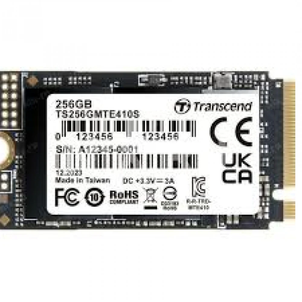 Твердотельный накопитель/ Transcend SSD MTE410S, 256GB, M.2(22x42mm), NVMe, PCIe 4x4, 3D TLC, R/W 3300/1600MB/s, IOPs 570 000/700 000, TBW 150, DWPD 0.33, DRAM-less (5 лет)