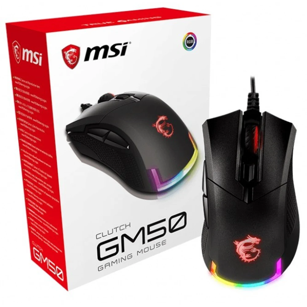 Mouse MSI Clutch GM50 Gaming, optical, up to 7200 dpi, MysticLight, USB, black-rgb