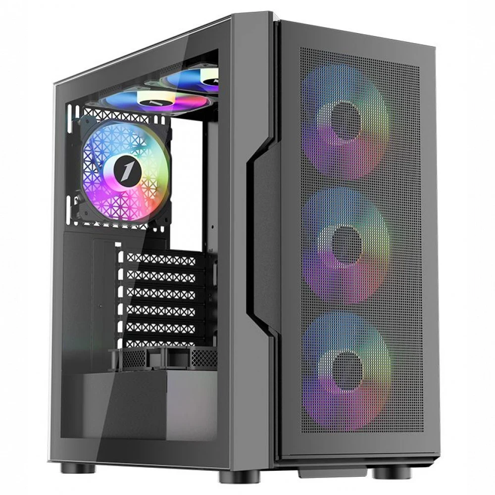 Компьютерный корпус, 1STPLAYER, T7 P BK, T7-P-BK-4F7, ATX / M-ATX / ITX, 1*3.5"/3*2.5", Кулер 4*12см, Высота кулера до 185 мм, Длина VGA до 340 мм, 235410440 мм, Без Б/П, Черный