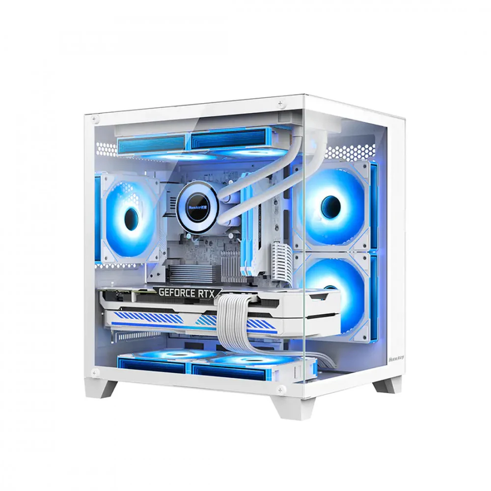 Компьютерный корпус, Huntkey, S900 White, Micro ATX/Mini-ITX, USB 1*3.0/2*2.0, HD-Audio+Mic, Кулер 5*12см ARGB, Высота процессорного кулера до 155 мм, Длина VGA до 320мм, 2*3.5"/1*2.5", Слот 4, Толщ