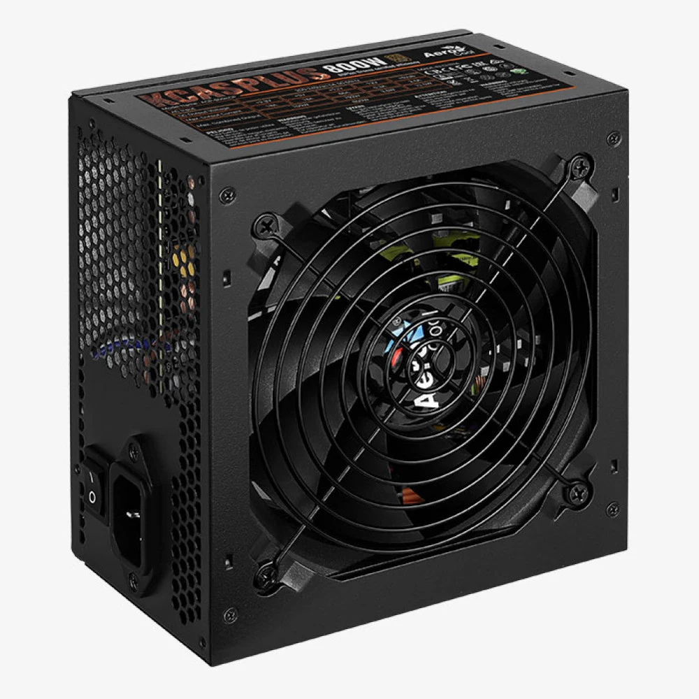 Блок питания, Aerocool, KCAS PLUS 800W, 800W, ATX, APFC, 20+4 pin, 4+4pin, 7*Sata, 4*Molex, 1*FDD, 4*PCI-E 6+2 pin, Поддержка Haswell, Вентилятор 12 см, Кабель питания, Чёрный