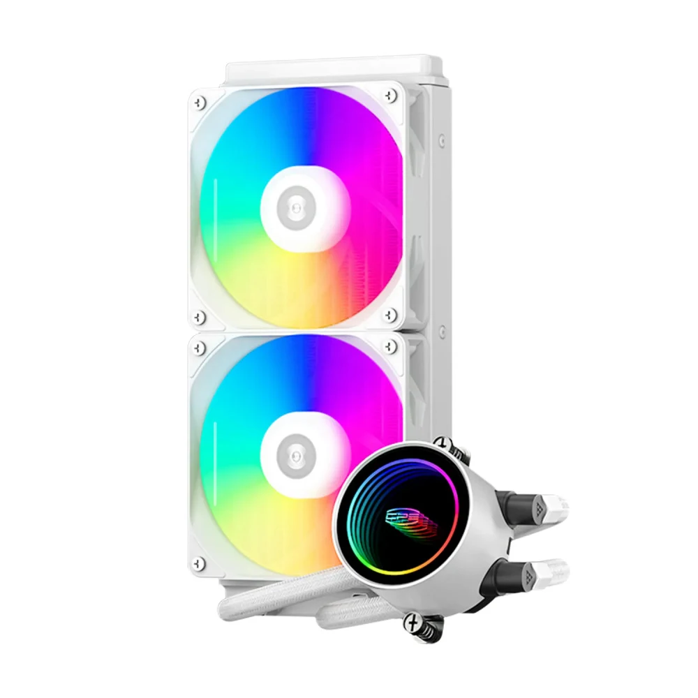 Система охлаждения/ Water Cooling System PCCooler DA240 ARGB WH (270W, 240mm, White, ARGB/ Fans: 2x120mm, 73.6CFM, -dBA, 1800RPM/ Pump height 55mm, -dBA, 3000RPM, Rad thickness 27mm/ S: 1851, 1700,