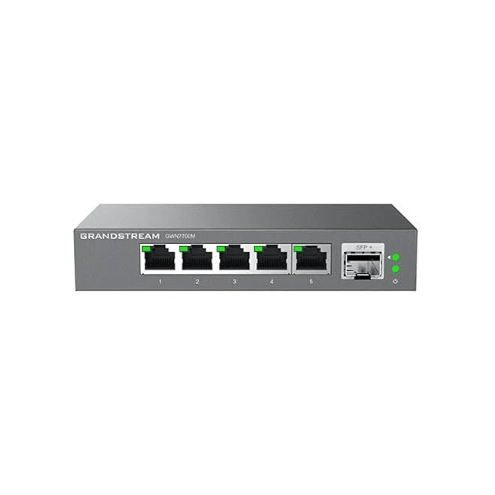 Коммутатор, Grandstream, GWN7700M, неуправляемый мультигигабитный, 5 портов RJ-45 100/1000/2500 Мбит/с, 1 порт SFP+, настольный/настенный, металлический корпус