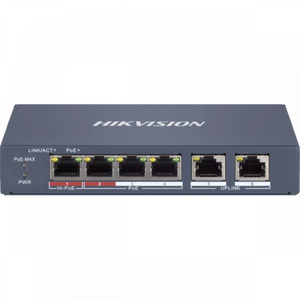 PoE Сетевой коммутатор | Интерфейс: Hi-PoE 1×RJ45 10/100Мбит/с / PoE 3×RJ45 10/100Мбит/с / Uplink 2×RJ45 10/100Мбит/с | PoE Стандарт: IEEE 802.3af / IEEE 802.3at / IEEE 802.3bt | Скорость коммутации