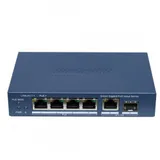 Коммутатор, Hikvision, DS-3E1506P-EI/M-4P1T1F, Управляемый L2, 4 x Gigabit RJ45, РоЕ 802.3af/at 45W, 1 x Gigabit RJ45, 1 x SFP, Настольный, Long Range Ports 1 to 4: up to 300 m.