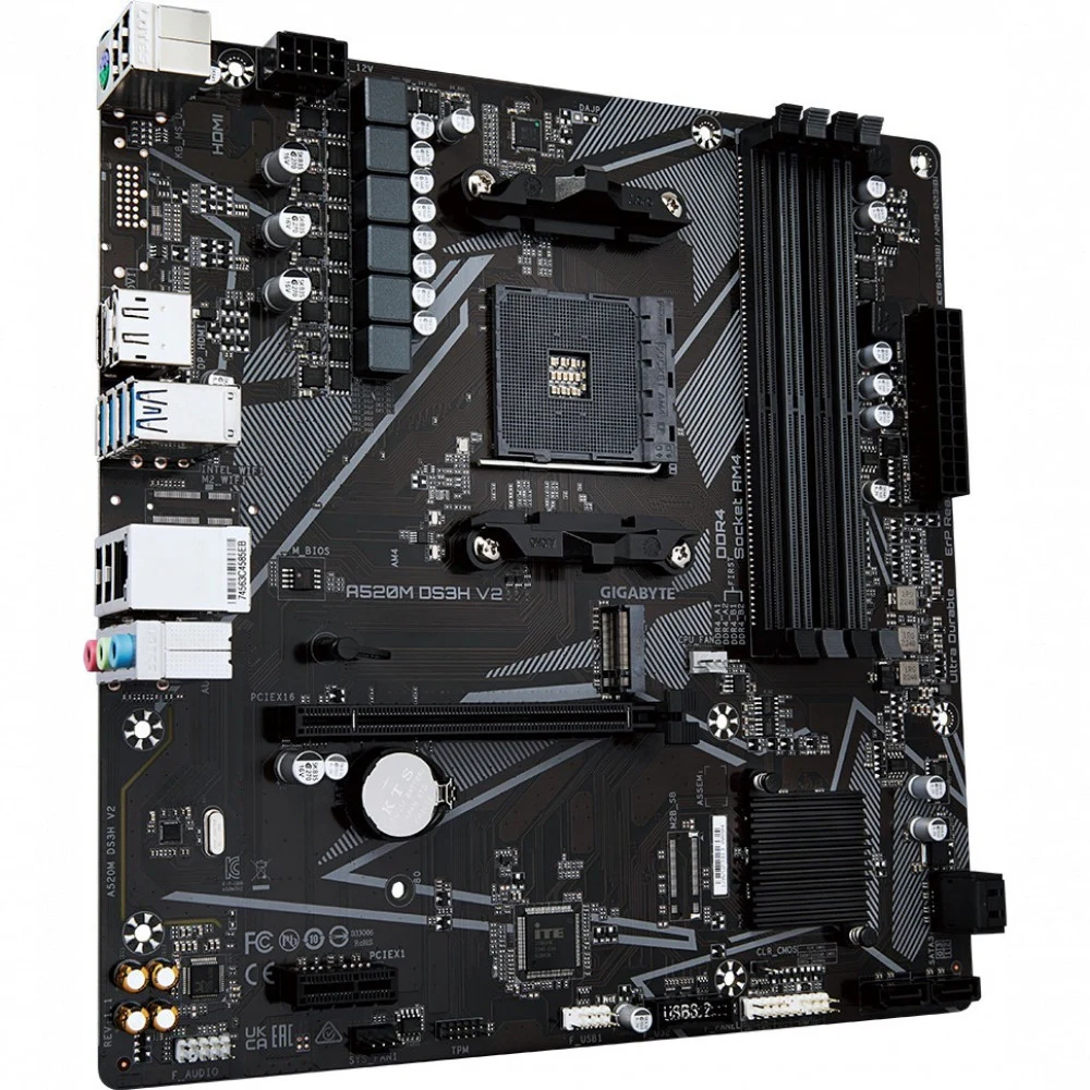 Материнская плата, Gigabyte, A520M DS3H V2 (4719331854690), AM4, А520, 4xDDR4 2400/2667/3200/4733(OC), 4xSATA3, 1xM.2 (PCIe 3.0 x4/x2), 1xHDMI, 1xDP, 1xPCI-Ex16, 1xPCI-Ex1, mATX