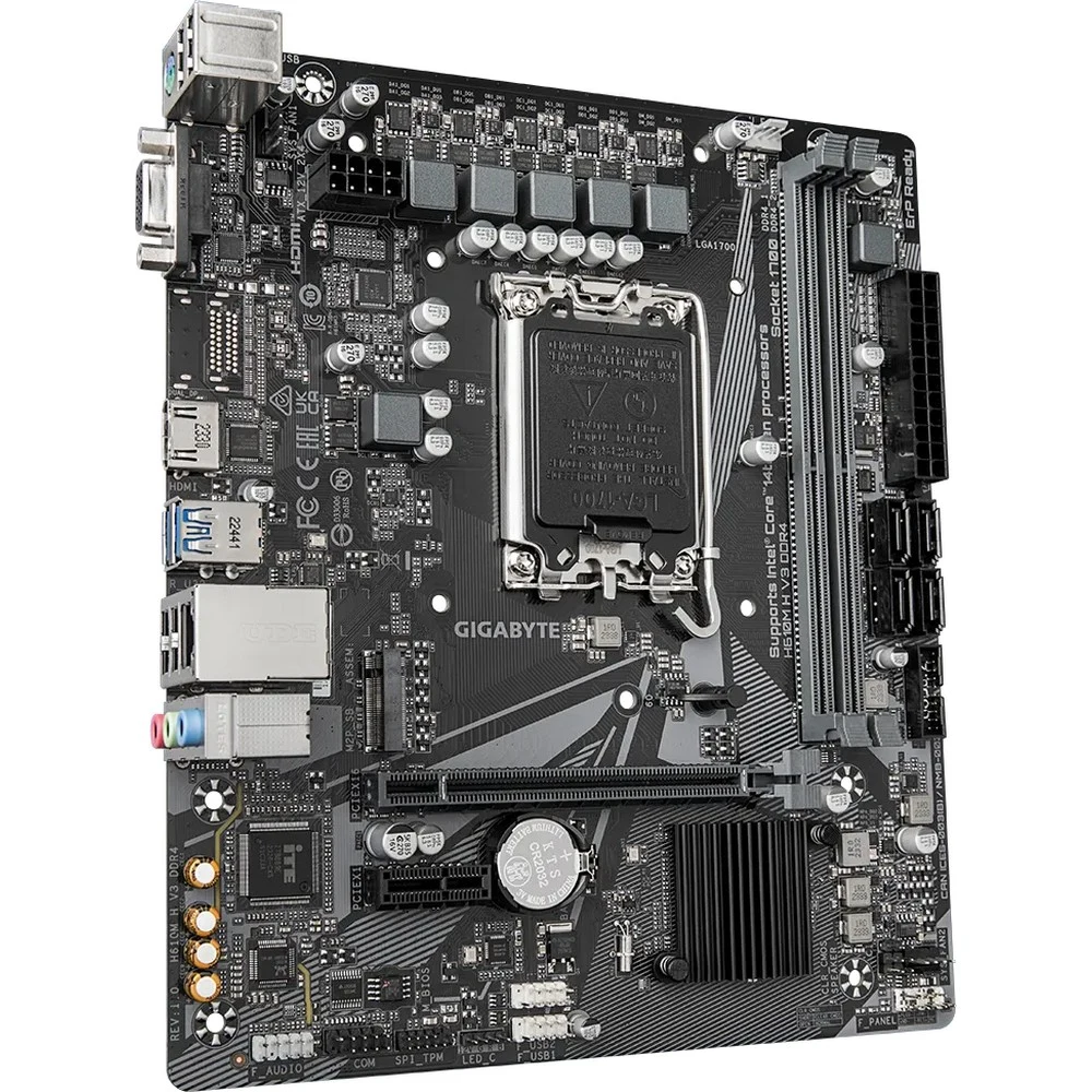Материнская плата, Gigabyte, H610M H V3 DDR4 (4719331859718), LGA1700, iH610, 2xDDR4 3200/3000/2933/2667/2400 MHz, 4xSATA3, 1xM.2 (PCI-E 3.0x4/x2), 1xD-Sub, 1xHDMI, 1xPCI-Ex16, 1xPCI-Ex1, mATX