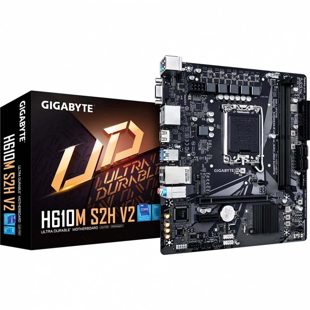 Материнская плата, Gigabyte, H610M S2H V2 (4719331859817), LGA1700, iH610, 2xDDR5 4400/4800/5200/5600, 4xSATA3, 1xM.2 (PCI-E 3.0x4/x2), 1xD-Sub, 1xHDMI, 2xDP, 1xPCI-Ex16, 1xPCI-Ex1, mATX