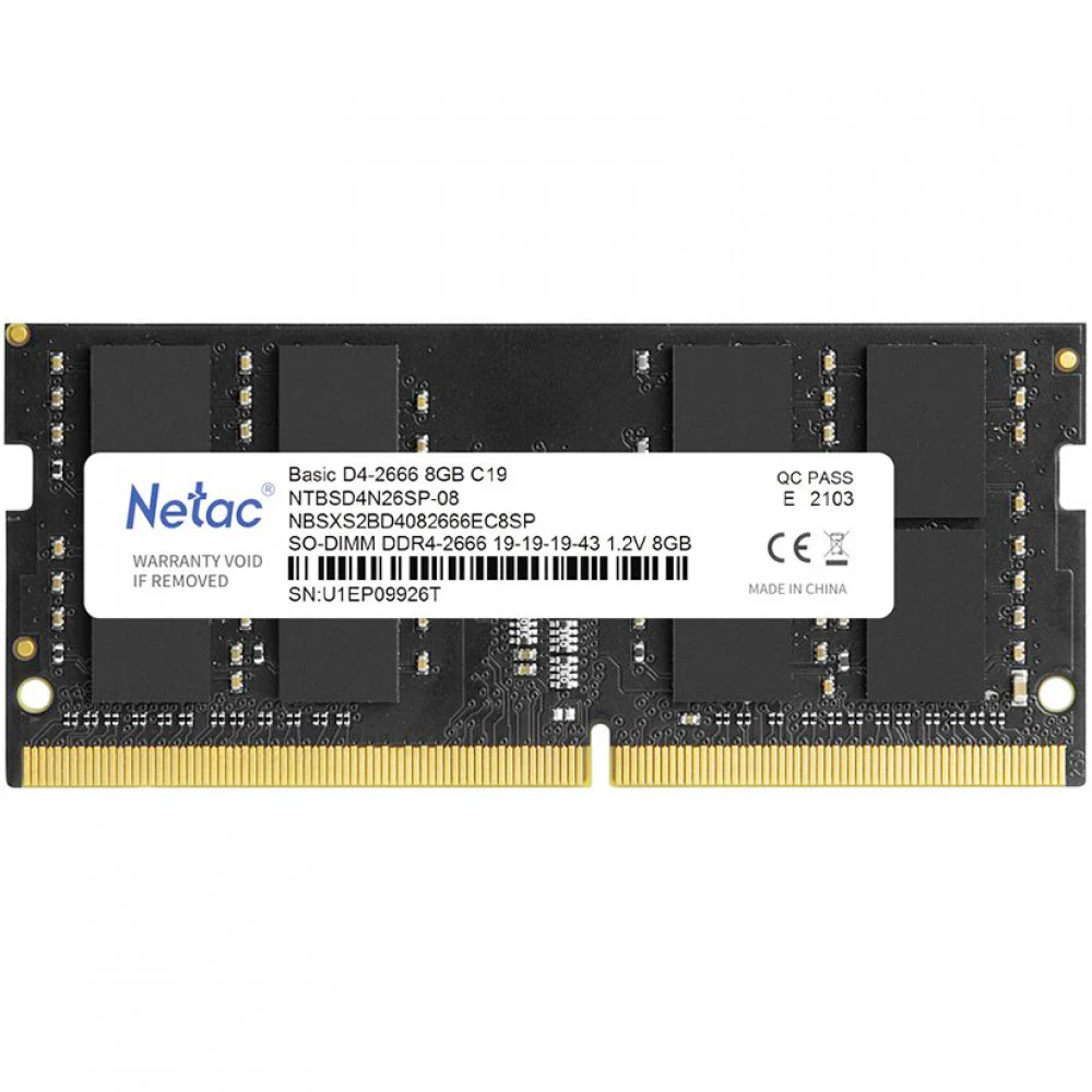 Оперативная память DDR4 8Gb 3200MHz Netac NTBSD4N32SP-08 Basic RTL PC4-25600 CL22 SO-DIMM 260-pin 1.2В single rank Ret [NTBSD4N32SP-08]