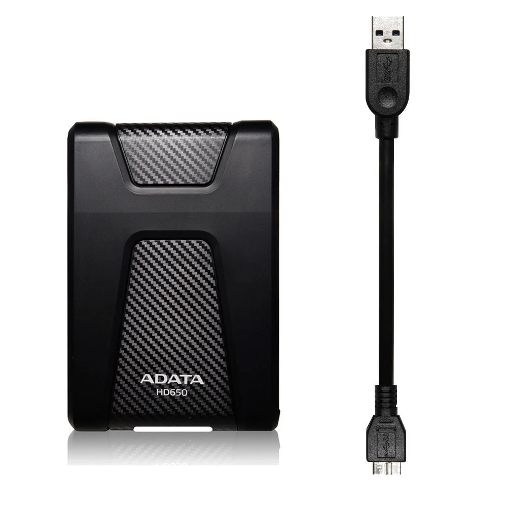 Внешний жесткий диск/ Portable HDD 4TB ADATA HD650 (Black), Silicone, USB 3.2 Gen1, 127x99x27mm, 390g /3 года/