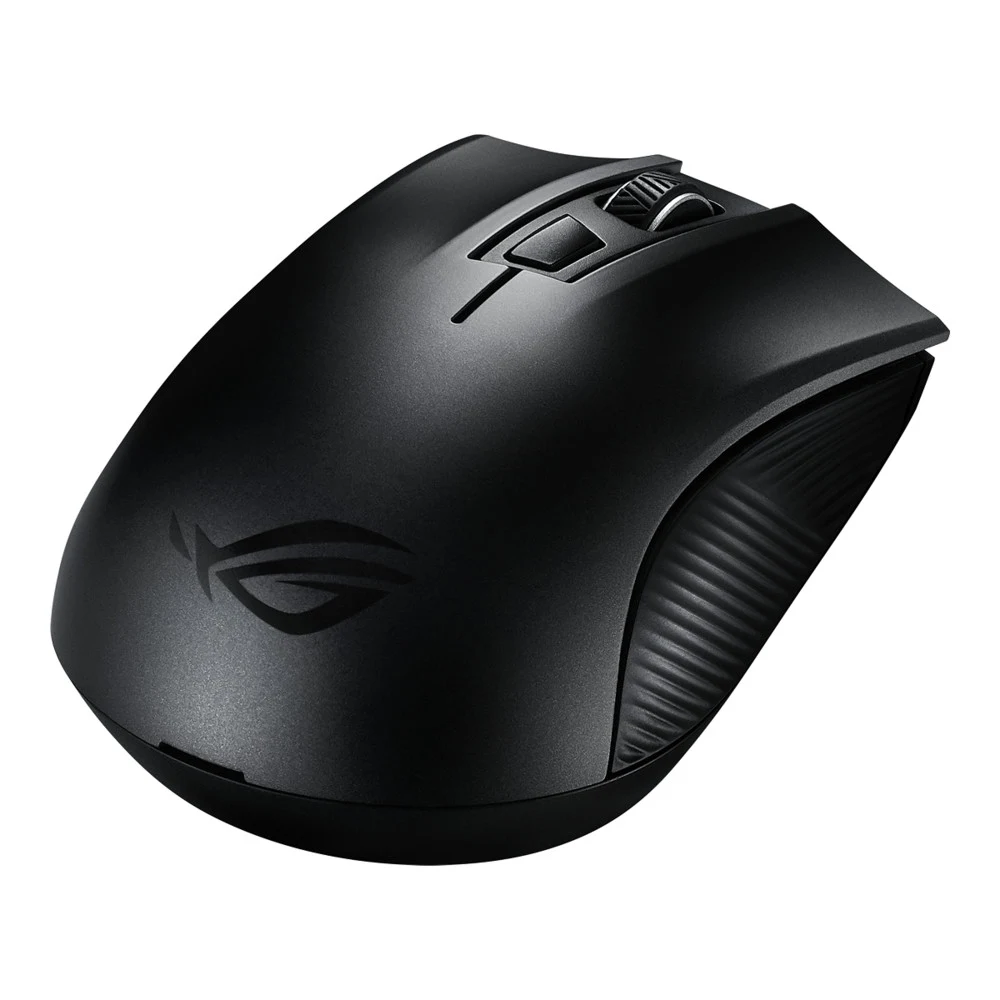 ASUS ROG Strix Carry беспроводная Игровая мышь чёрная (2.4GHz/Bluetooth, 6 кнопок, Omron, 7200 dpi, USB, чехол, 2 х АА, 90MP01B0-B0UA00)