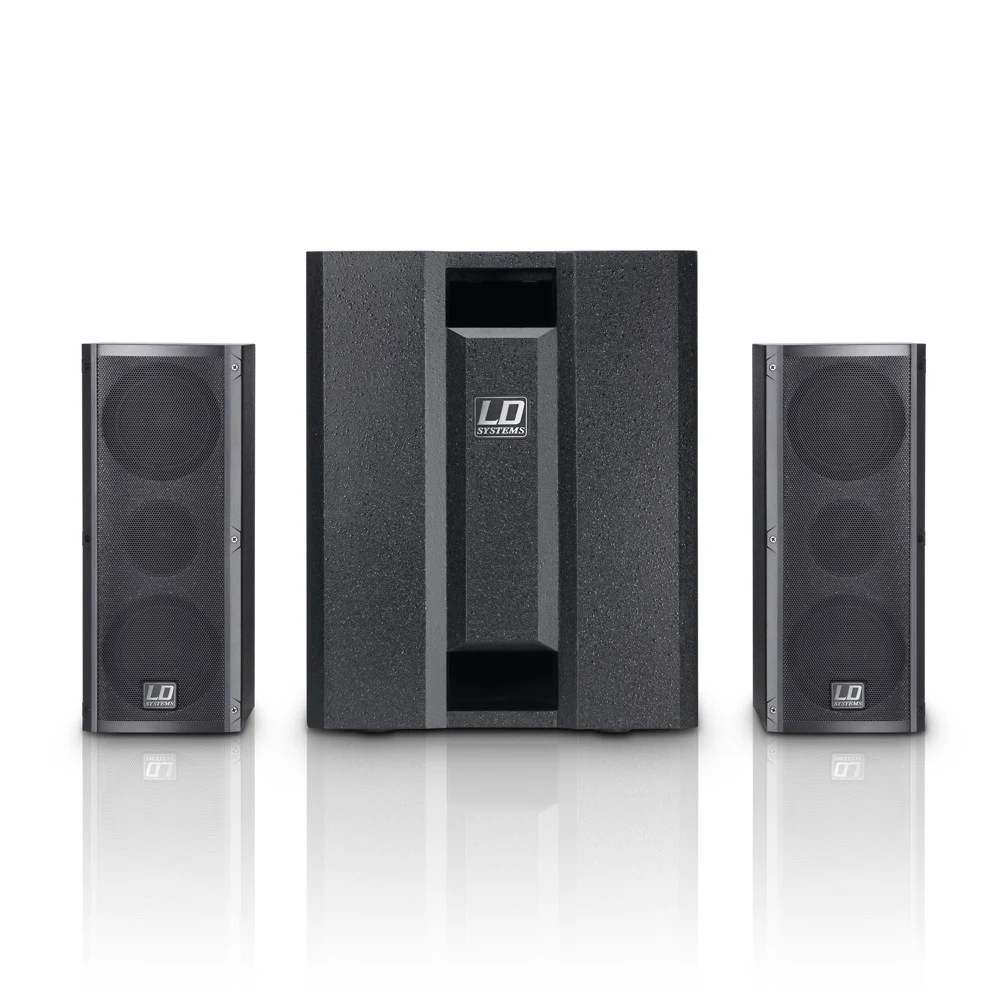 LD SYSTEMS Комплект акустики LDDAVE8ROADIE ЧЕРНЫЙ Комплект из сабвуфера и двух акустических систем активный. Динамик сабвуфера 8", диаметр динамиков сателлитов 4" плюс 1" твитер. Мощность RMS 350 Вт