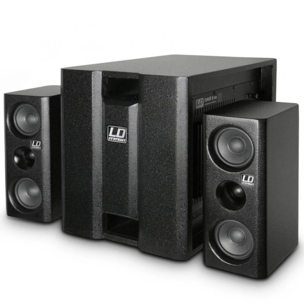 LD SYSTEMS Громкоговоритель LDDAVE8XS, Комплект из сабвуфера и двух акустических систем активный. Динамик сабвуфера 8", диаметр динамиков сателлитов 4" плюс 1" шёлковый твитер. Мощность RMS 350 Вт,