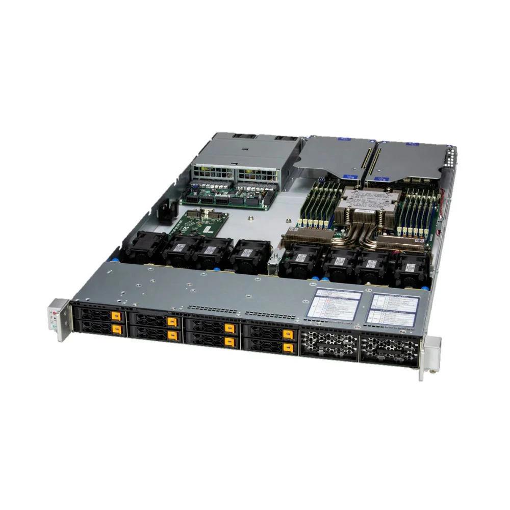 SUPERMICRO assembled server based on AS-1116CS-TN, Turin 9575F CPU, 2x 32GB DDR5-6400, SSD 2.5" NVMe PCIe4 960GB, AIOM G3 x4 2x 10GbE RJ45 Intel X550-AT2, AOC-STGS-I2T-O, 2x PWS-2K09A-1R, CBL-MCIO-1