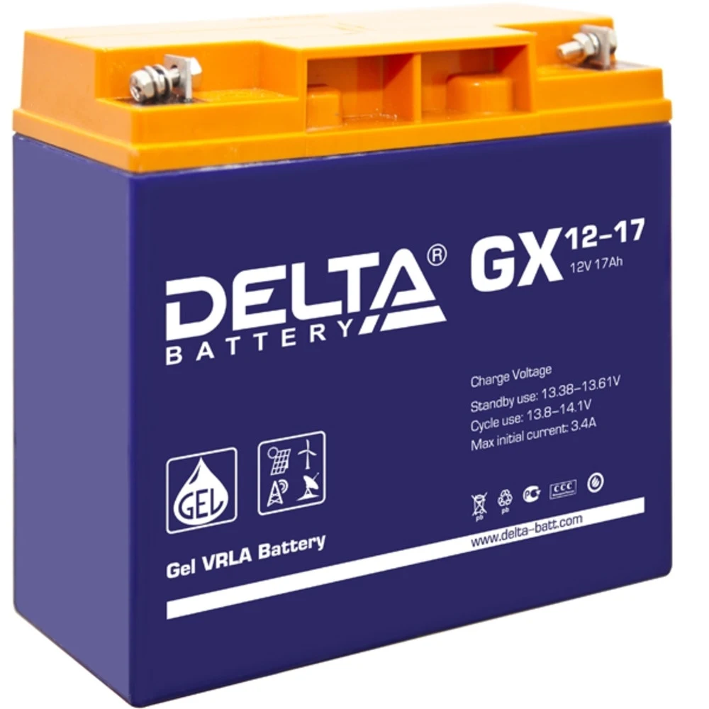 Аккумуляторная батарея Delta GX 12-17 12В/17Ач, клемма Болт + гайка Ø 5,5 мм (181х77х167мм (167мм) 5,5кг Срок службы 1