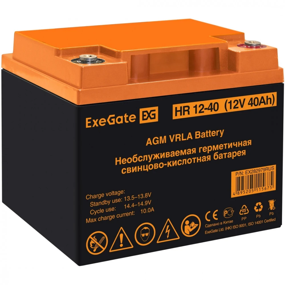 Exegate EX282979RUS Аккумуляторная батарея ExeGate HR 12-40 (12V 40Ah, под болт М6)