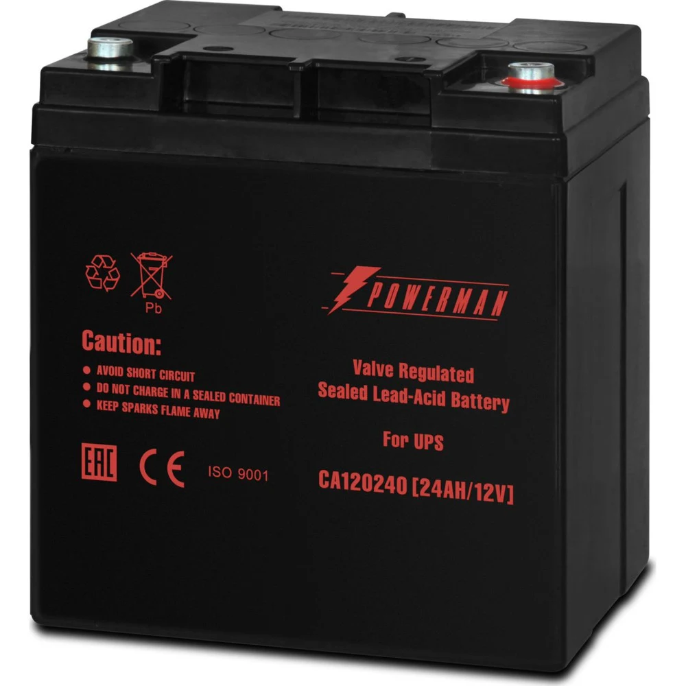 Батарея POWERMAN Battery CA12240, напряжение 12В, емкость 24Ач, макс. ток разряда 360А, макс. ток заряда 7.2А, свинцово-кислотная типа AGM, тип клемм M1, Д/Ш/В 166/126/174, 8.4 кг./ Battery POWERMAN