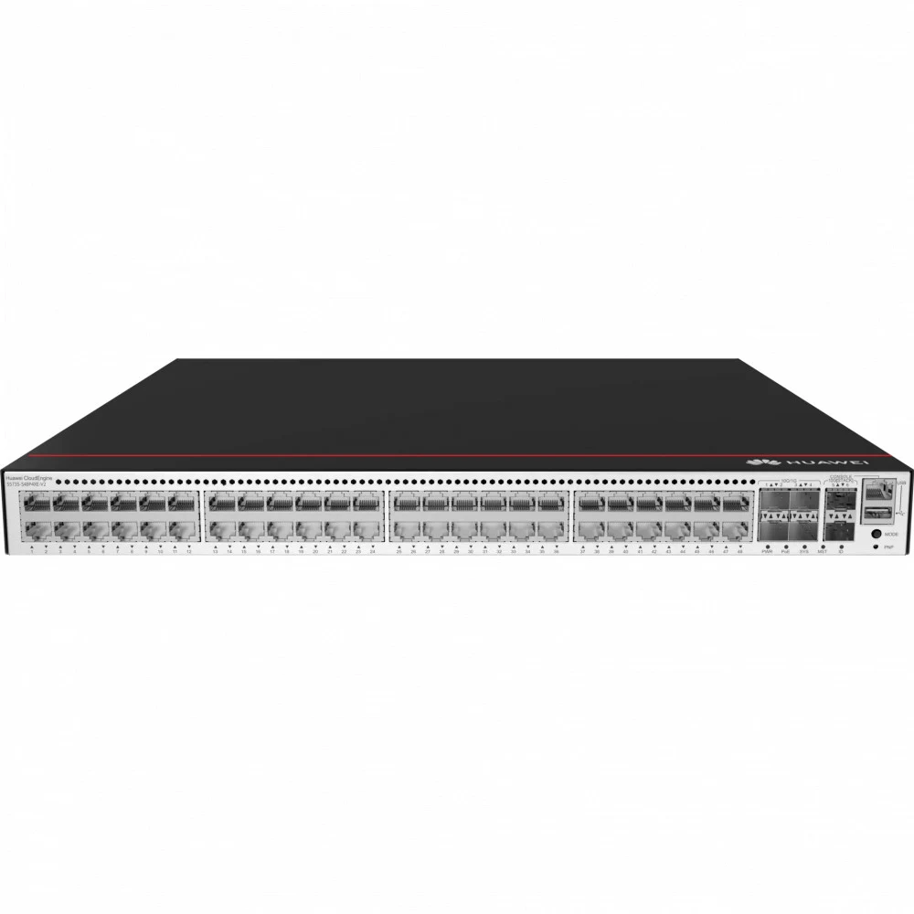 Коммутатор Huawei S5735-S48P4XE-V2 (48*10/100/1000BASE-T ports, 4*10GE SFP+ ports, 2*12GE stack ports, PoE+,inc:2*1000W AC/L-MLIC-S57S)