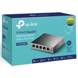 Коммутатор TP-LINK TL-SG1005P 5-портовый гигабитный настольный коммутатор с 4 портами PoE, 5 гигабитных портов RJ45,включая 4 порта PoE, бюджет PoE до 65 Вт, стальной корпус, {12} (083212)