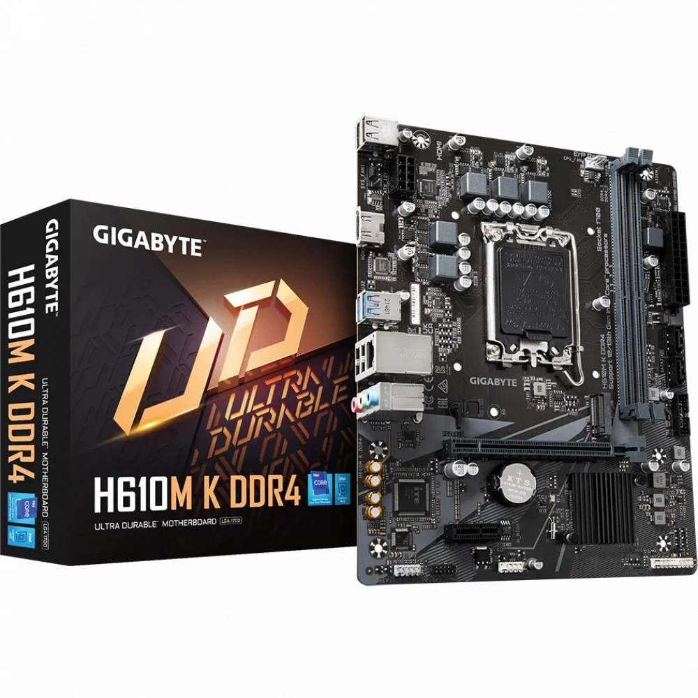 Материнская плата MB GIGABYTE INTEL H610 s1700, 2xDDR4(64GB), HDMI 2.0, 1xPCIe 4.0x16, 1xPCIe 3.0, 1xLAN, 2xSATA 6Gb/s, 1xM.2, 2xUSB 3.2, 4xUSB 2.0, mATX