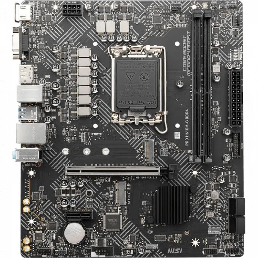 Материнская плата/ MB MSI INTEL H610 s1700, 2xDDR5(96GB), D-SUB/HDMI 2.1/DP, 1xPCIe 4.0x16, 1xPCIe 3.0, 1xLAN, 4xSATA 6Gb/s, 1xM.2, 1xM.2 E key, 2xUSB 3.2, 4xUSB 2.0, 1xPS/2, mATX