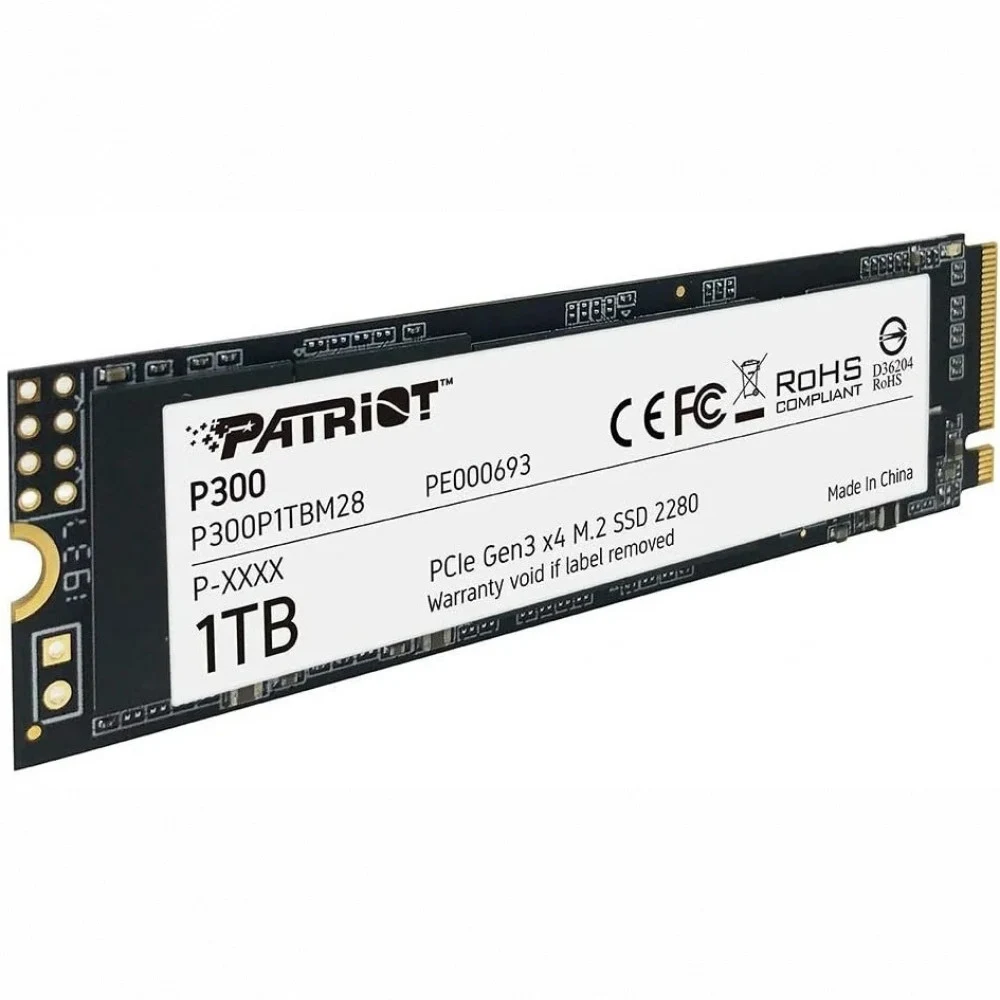 Твердотельный накопитель SSD M.2 Patriot 1.0Tb P300 <P300P1TBM28> (PCI-E 3.0 x4, up to 2100/1650MBs, 290000 IOPs, SMI2263XT, 480TBW, 22х80mm)