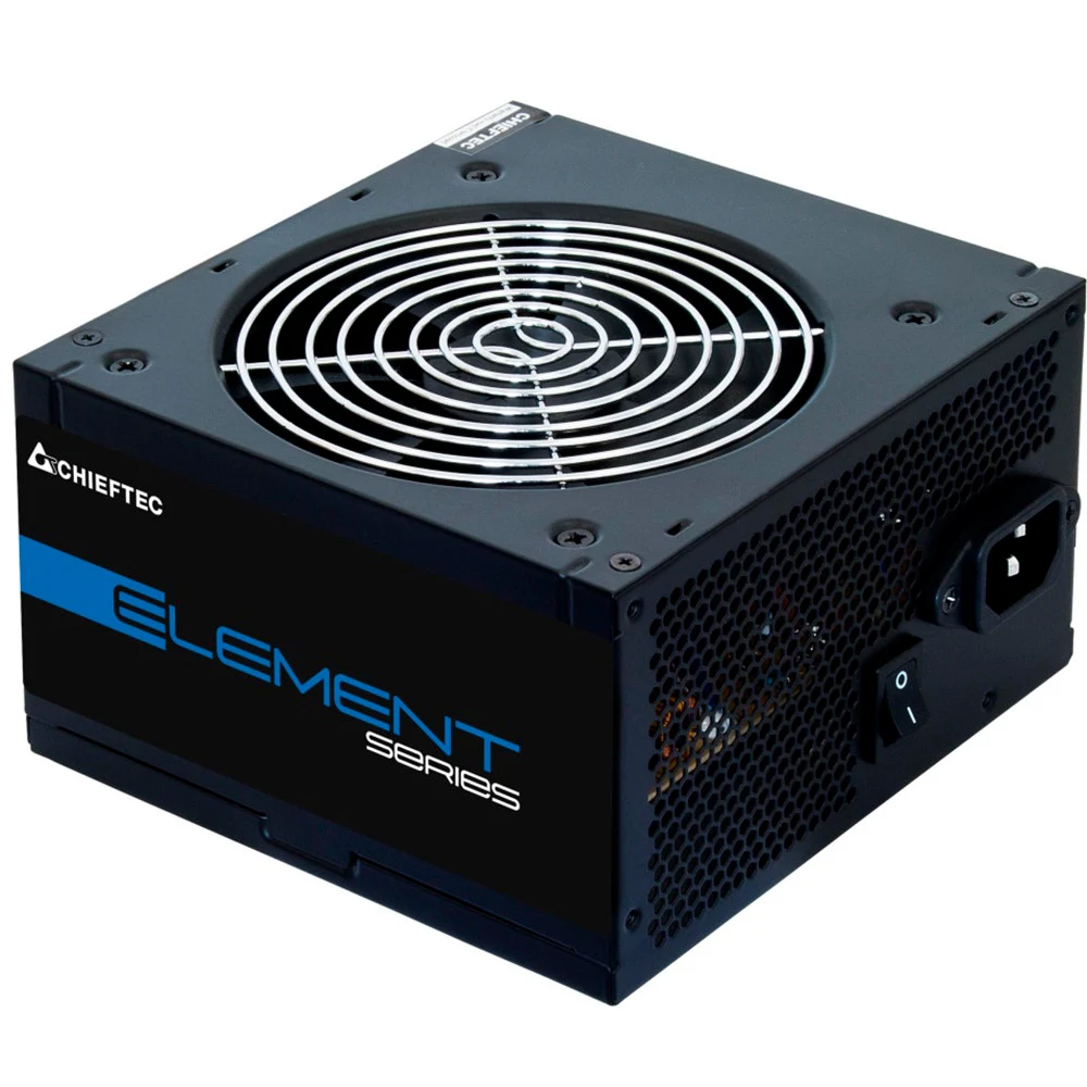 Блок питания, Chieftec, Element ELP-500S, 500W, ATX, APFC, non-Modular, 20+4pin, 4+4pin, 3*Sata, 2*Molex, PCI-E 6+2 pin, Вентилятор 12см, Черный