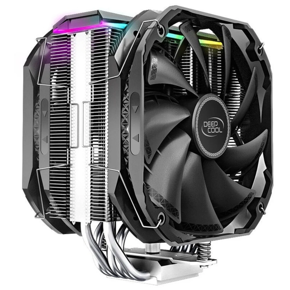 Кулер для процессора, Deepcool, AS500 Plus R-AS500-BKNLMP-G, Intel 20хх/1200/115х и AMD AM4/AM3+/AM3/AM2+/AM2/FM2+/FM2/FM1, 220W, 2*140мм, 500-1200±10%/об/м, 70.81 CFM, ≤29,2 dB(A), 4pin, 142х102х16
