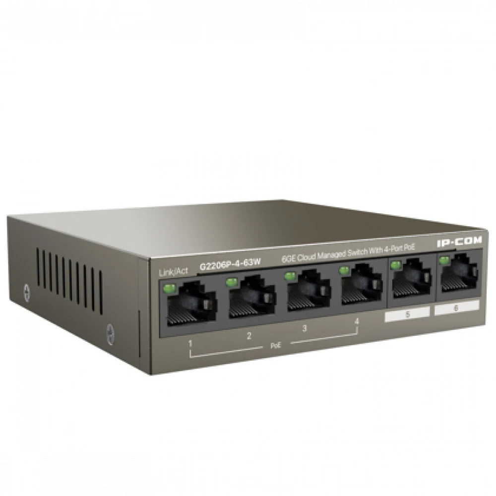 IP-COM G2206P-4-63W Web smart коммутатор PoE от IP-COM с 4 гигабитными портами PoE (максимальная мощность PoE 58 Вт)