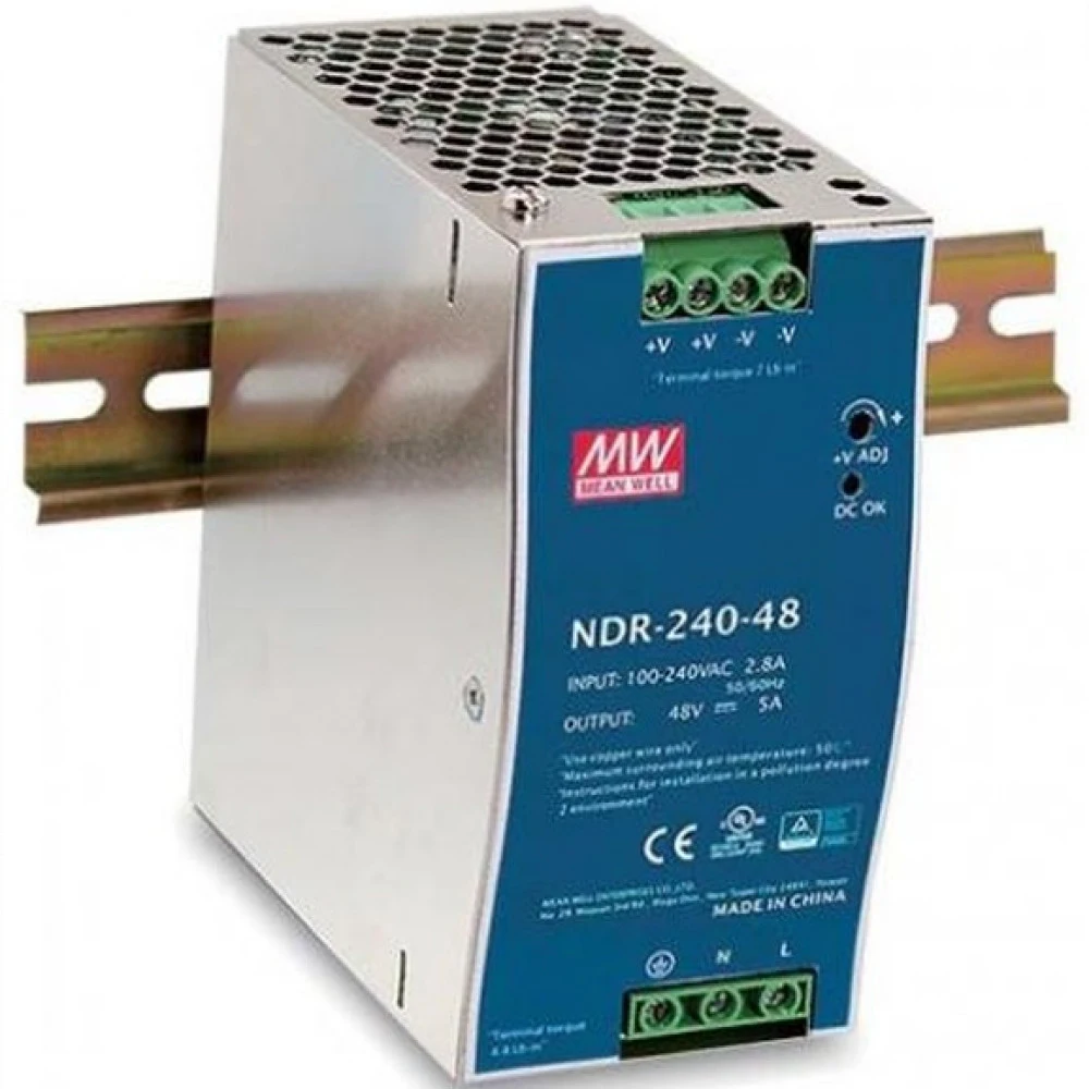 Блок питания, промышленный | Вход: 1×AC 90V~264V, 47/63Hz | Выход: 1×DC 48V 5A 240W | MTBF: >230'000 часов | Цвет: Серо-синий | Температура: -20°C...+70°C | Размер: 113.5×63×125.2мм